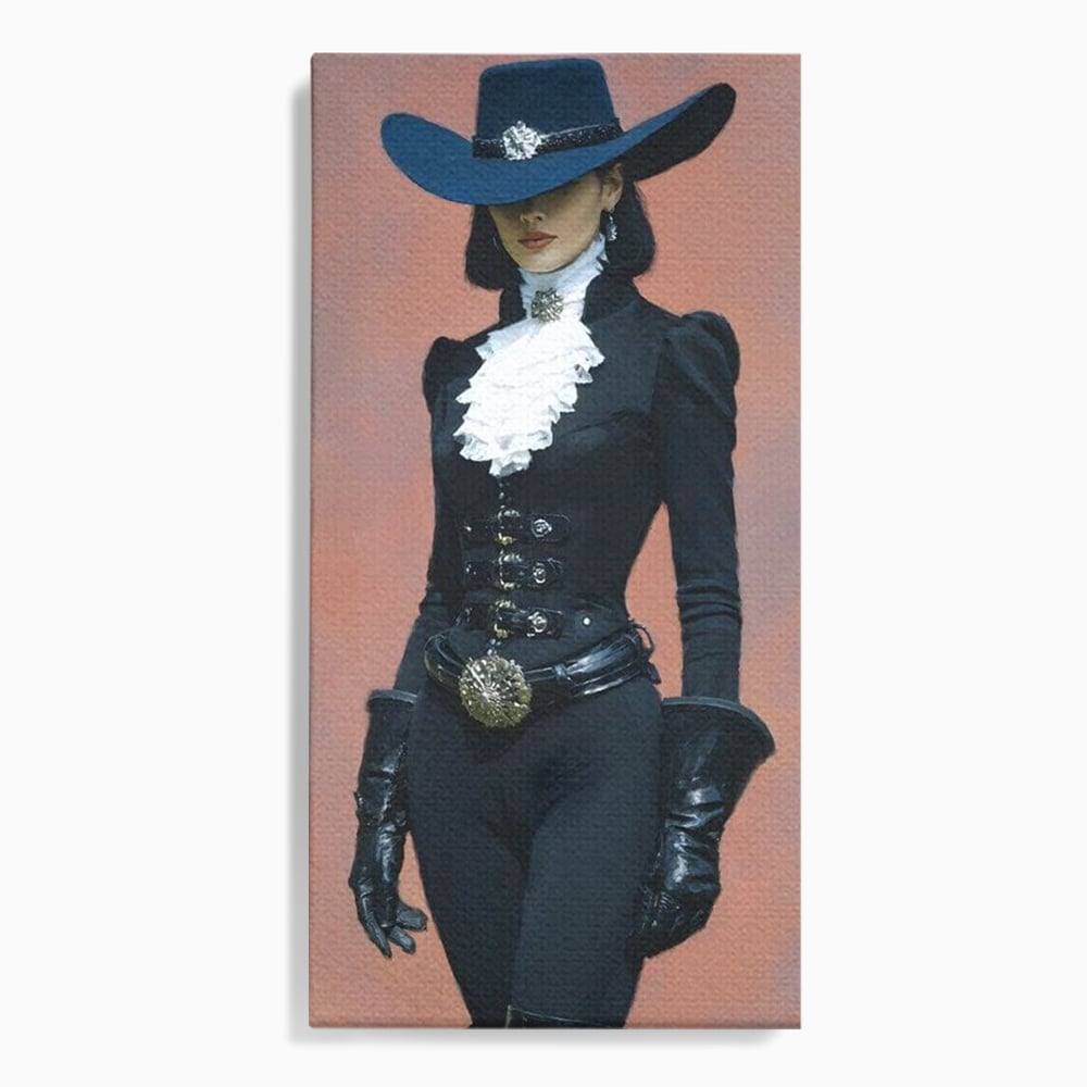 Tablou canvas cu tablou canvas cu femeie aristocrata imbracata in negru, fara rama, pe sasiu de lemn